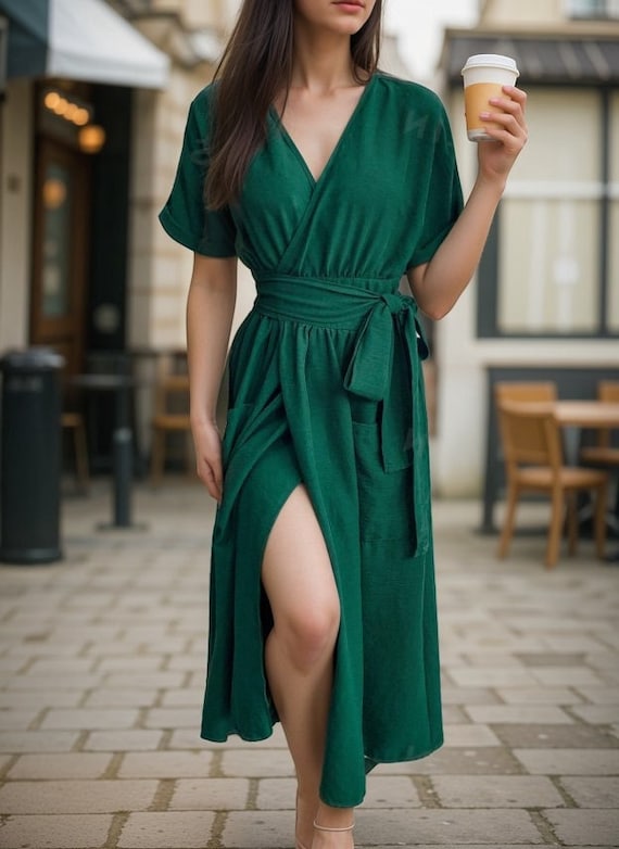 Buy Green Wrap Midi Linen Dress With Belt and Pockets|linen Cotton Blend Dress Women Summer Dress Simple Cotton Linen Dress Elegant Linen Dress Online in India - Etsy Buy Green Wrap Midi Linen Dress With Belt and Pockets|linen Cotton Blend Dress Women Summer Dress Simple Cotton Linen Dress Elegant Linen Dress Online in India - Etsy