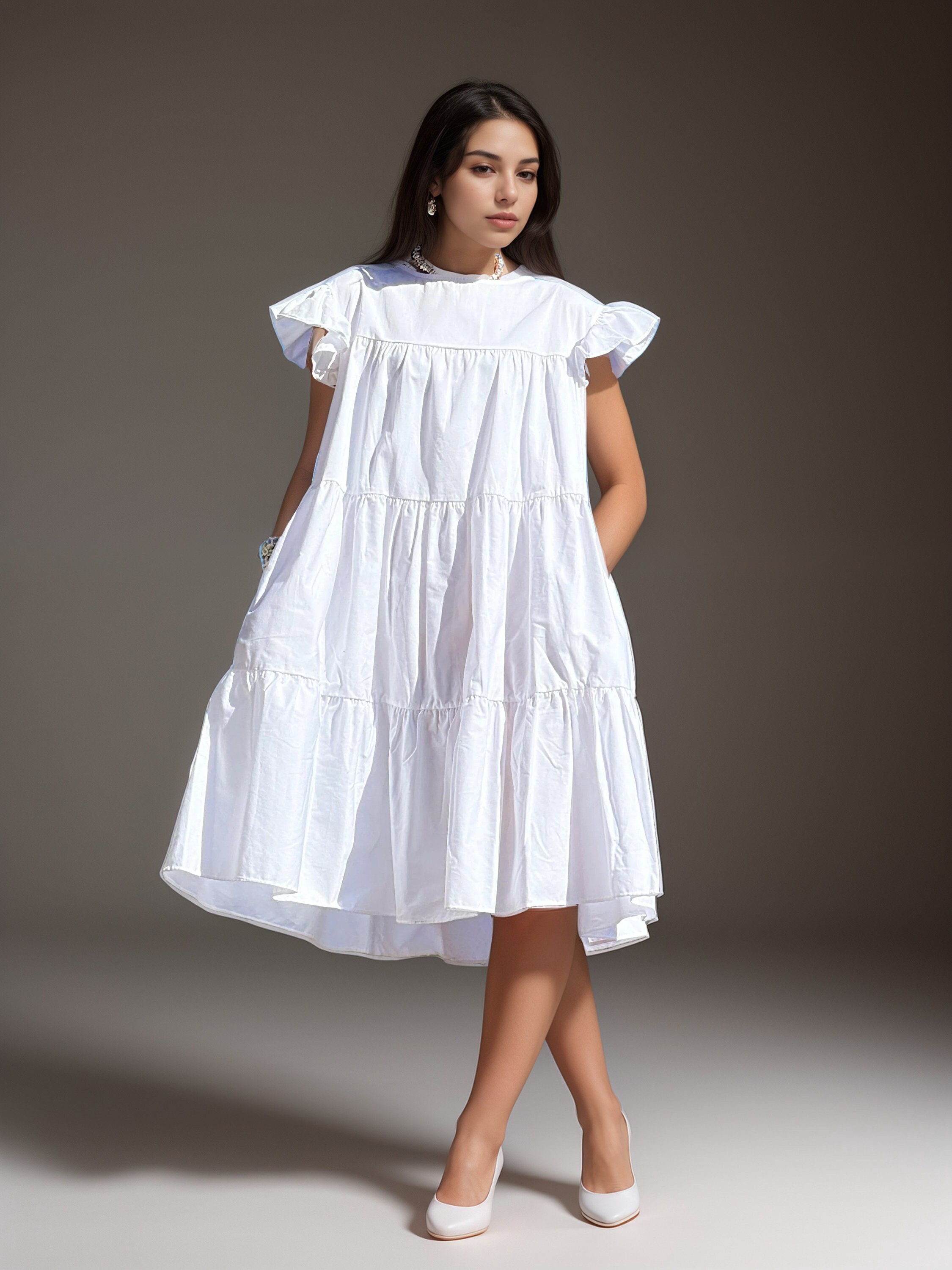 Women loose Stylish cotton colourful dress ruffle sleeve dress, Everyday dress, Birthday dress,Plus size dress maternity dress in 21 colours
