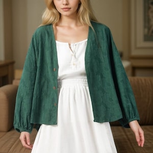 Linen Cardigan or Jacket for Women Jacquard Linen cardigan Cotton jacket, linen cotton cardigan blouse Linen cotton mix Jacket cardigan top