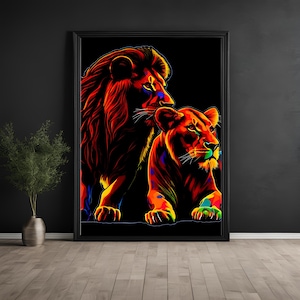 Lion and Lioness Digital Wall Art