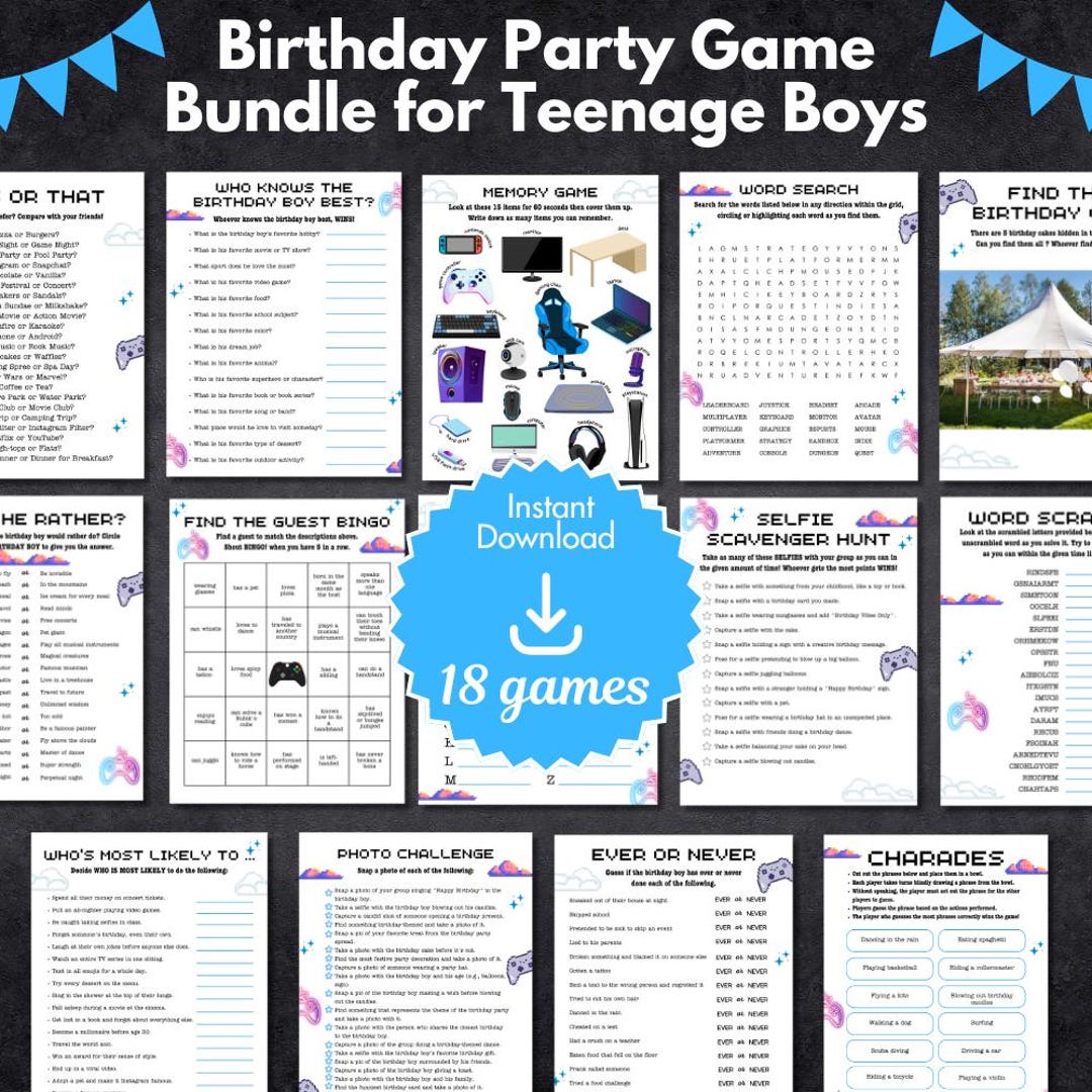 Printable Birthday Party Game for Teenage Boys Slumber Party Game