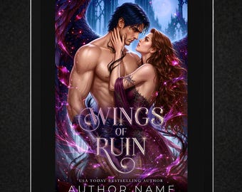 Fallen Angel Romance Premade Book Cover | Villain Love Interest Dark Romantasy — Gothic Cathedral Wings (Kindle Ready)
