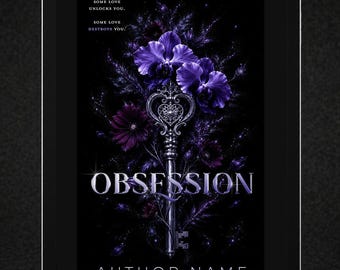 Gothic Romance Premade Book Cover | Purple Floral Heart Key, Dark Stalker (Kindle Ready)