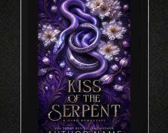 Dark God Romance Premade Book Cover | Serpent Deity Monster Love Interest — Purple Floral Romantasy (Kindle Ready)