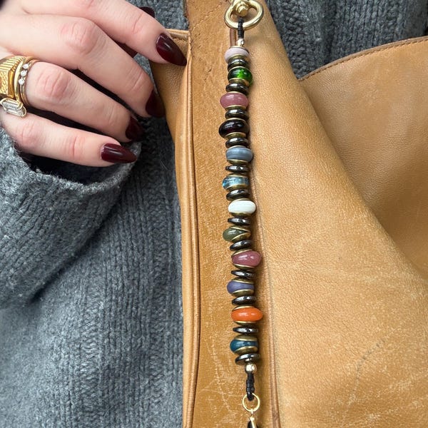 Charm para bolso de mosaico / Charm para bolso hecho a mano con cuentas vintage, hematita y espinela / Charms para bolso