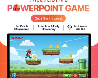 プリンセスを救え – 子供向けインタラクティブPowerPointゲーム | 質問付き教育プラットフォームゲーム | 教室や家庭学習のアクティビティ
