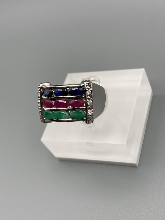SAN Signed 3 Layer Natural Emerald Ruby Sapphire … - image 2