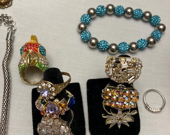 55 Piece Multicolor Rhinestone Bling Jewelry Lot - Necklaces, Bracelets, Earrings