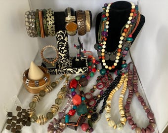 Lot of 22 Pieces of Chunky Bohemian Vintage MCM 70’s 80’s Jewelry