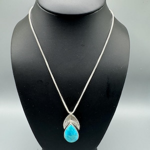 Nicky Butler Teardrop Robin's Egg Blue Turquoise 925 Sterling Silver Pendant with Box Chain 17” Necklace