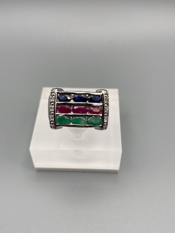 SAN Signed 3 Layer Natural Emerald Ruby Sapphire … - image 1