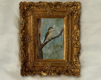 Blue Bird Oil Painting Print, Vintage Winter Bird Art (Digital Download)