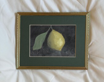 Vintage Framed Lemon Art Print / Still Life Kitchen Decor