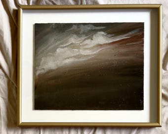 Original Hand Painted Abstract Landscape Oil Painting / Moody Sunset Reflection / Textured Canvas Wall Art / Dark Blue Gold Landscape