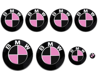 Black & Light Pink MATTE Abziehbilder für BMW Badge, Rondell Einsätze, Emblem Aufkleber Wrap Overlay für alle Bmw Modelle Serie 1 2 3 4 5 6 7 8 X M