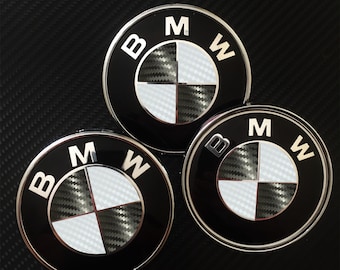 Black & White CARBON Aufkleber für BMW Logo, runde Einsätze, Badge Stickers Wrap Overlay für alle Bmw Modelle Serie 1 2 3 4 5 6 7 8 X Z M