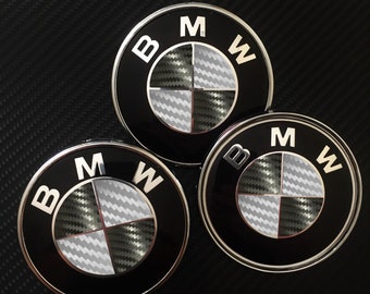 Black & Silver CARBON Decals for BMW Badge, Roundel Inserts, Badge Stickers Wrap Overlays for All Bmw Models Series 1 2 3 4 5 6 7 8 X Z M
