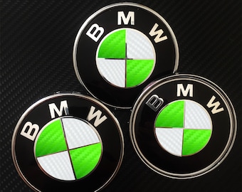 Weiß & Grün CARBON Aufkleber für BMW Logo, runde Einsätze, Badge Stickers Wrap Overlay für alle Bmw Modelle Serie 1 2 3 4 5 6 7 8 X Z M