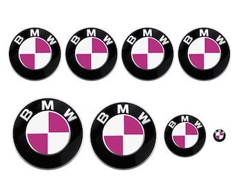Weiße und pinkfarbene matte Aufkleber für BMW-Embleme, runde Einsätze, Emblem-Aufkleber, Folien-Overlays für alle BMW-Modelle der Baureihen 1 bis 8 (Serie 1–10).