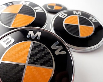 Schwarze & Orange CARBON Aufkleber für BMW Abzeichen, runde Einsätze, Abzeichen Aufkleber für alle Bmw Modelle Serie 1 2 3 4 5 6 7 8 X Z M