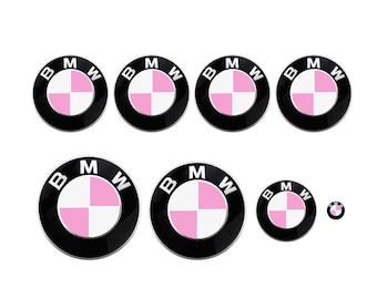 White & Light Pink MATTE Decals for BMW Badge, Roundel Inserts, Emblem Stickers Wrap Overlays for All Bmw Models Series 1 2 3 4 5 6 7 8 X M