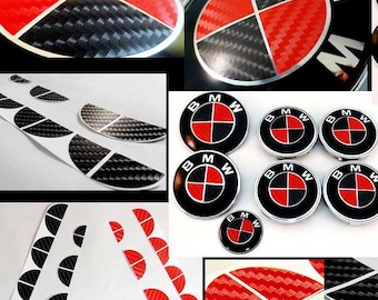 Schwarz-rote CARBON-Abziehbilder für BMW Logo, runde Einsätze, Abzeichen-Aufkleber, Wrap-Overlays für alle Bmw Modelle Serie 1 2 3 4 5 6 7 8 X Z M
