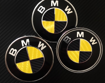 Schwarz-gelbe CARBON-Abziehbilder für BMW Abzeichen, runde Einsätze, Abzeichen-Aufkleber für alle Bmw Modelle Serie 1 2 3 4 5 6 7 8 X Z M