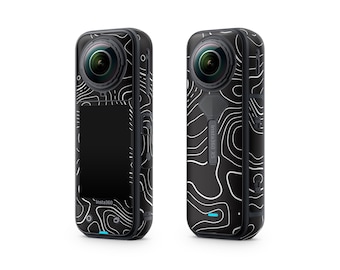 Topographische Karte Hülle für Insta360 Kamera, Schwarze Topographie Muster Vinyl Wrap, Insta X-Series Sticker Cover, X2 X3 X4 X5 Schutz Decor