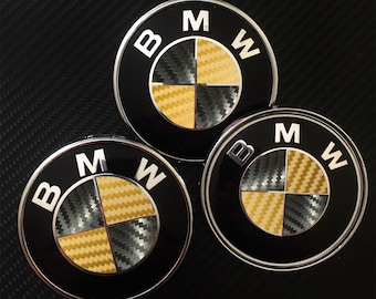 Schwarz & Gold CARBON Aufkleber für BMW Abzeichen, runde Einsätze, Abzeichen Aufkleber für alle Bmw Modelle Serie 1 2 3 4 5 6 7 8 X Z M