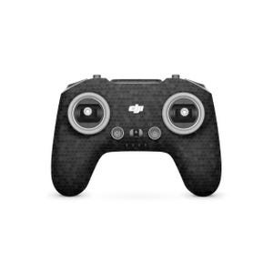 May include: Black drone remote control with a hexagonal pattern. The remote features two control sticks, buttons labelled C1 and a power button, and the DJI logo. The design is a dark grey with silver accents.