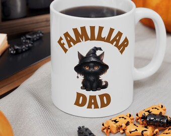 Black Cat Familiar Dad Coffee Mug, Halloween Drinkware