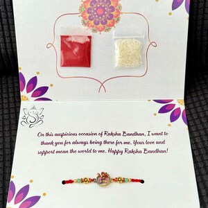 Handmade Rakhi greeting card brother sister bhabhi with roli and chawal with personalized message, rakhri, rakhi set rakhigift