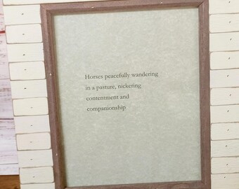 Horses in Pasture Wall Art | Original Written Message | Rustic White Frame | Farmhouse Decor
