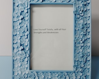 Self Love Wall Decor | Framed Original Quote Art | Blue Floral 4x6 Frame