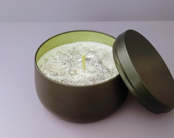 Patchouli Soy Candle with Star Charms | Celestial Black 8oz Tin | Decor Gift