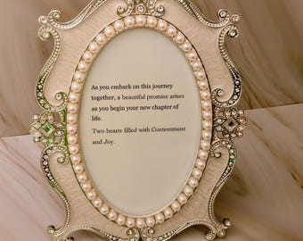 Regalo de aniversario de bodas: cuadro con cita / Decoración vintage plateada perlada de 5x7