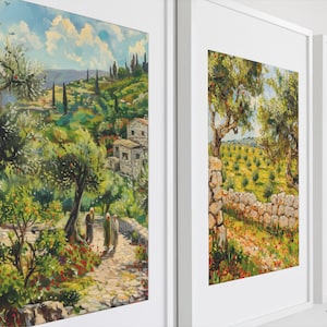 Palestinian Olive Orchard Watercolor Wall Art, Arabic Landscape Decor, Ramadan Eid Gift, Greenery Art Print, Palestinian Home Decor