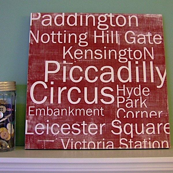 London Tube Stops -in Red 12x12 CAFE MOUNT