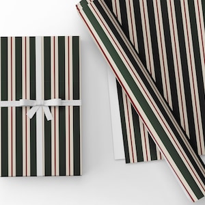 Festive Green and White Striped Gift Wrap with Red Pinstripe | Classic Holiday Wrapping Paper