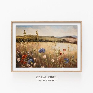 Wildflower Field Vintage Oil Painting: Country Landscape Art (Digital Download)
