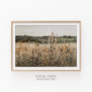 Vintage Wildflower Field Oil Painting: Country Landscape Art (Digital Download)