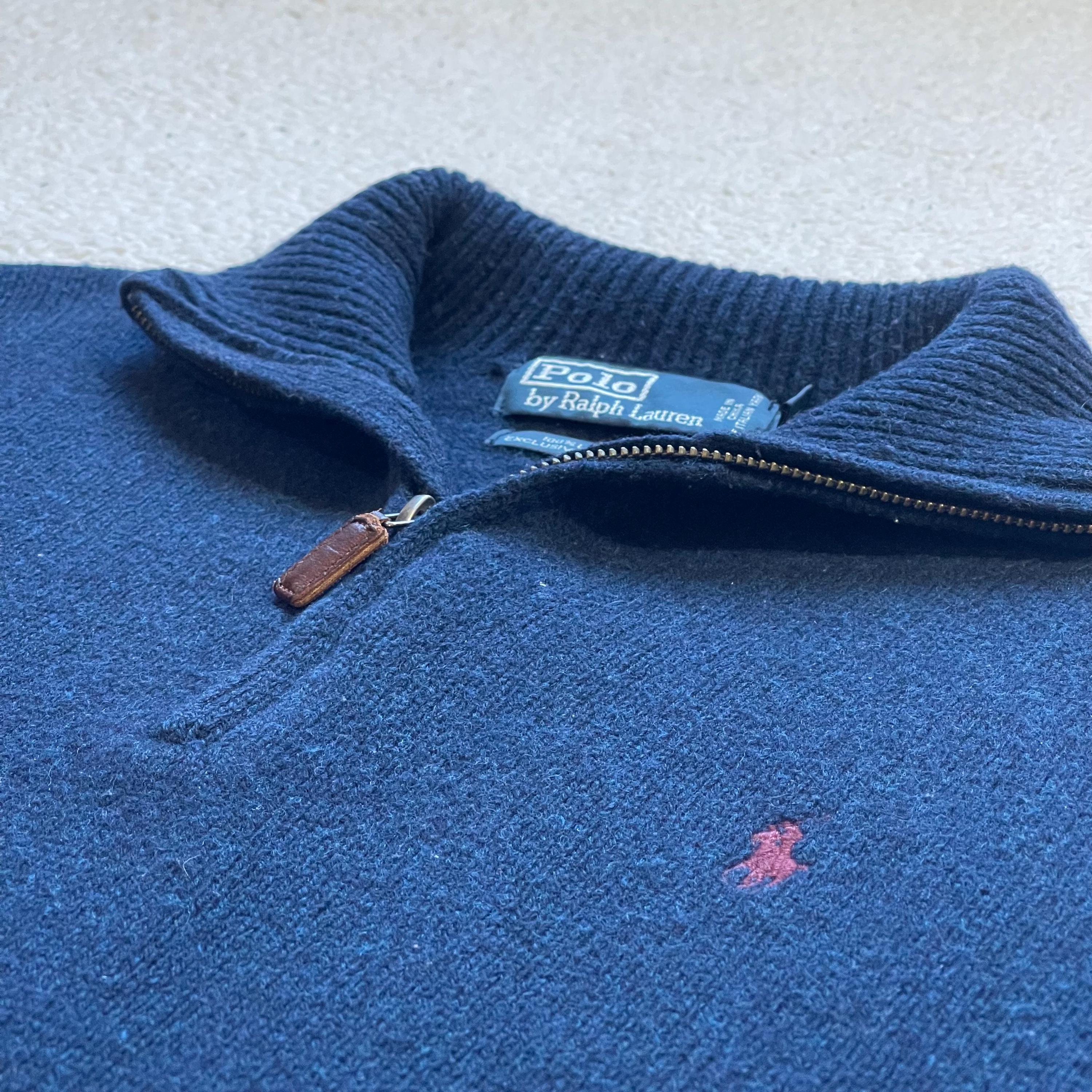 Vintage 80s Polo Ralph Lauren Lambswool 1/4 Zip Sweater - Mens L