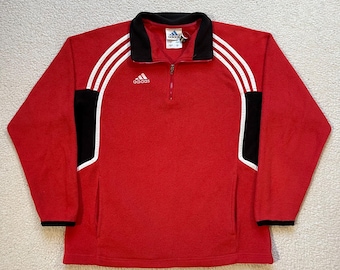 Vintage 90s Adidas Fleece Pullover: Quarter Zip Sweatshirt, Size S/M