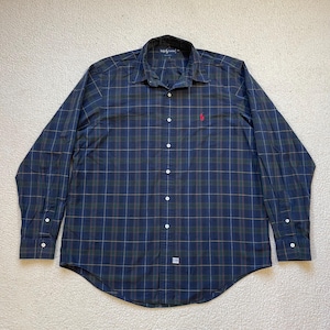 Vintage 90s Polo Ralph Lauren Button Up Green/Navy/Red Oversized Plaid Preppy Embroidered Horseman Button Up Dress Shirt Mens XL