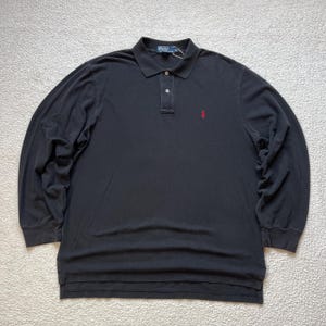 Vintage 90-talspolo-rugbytröja: Svart & röd broderad ryttare, herr XL