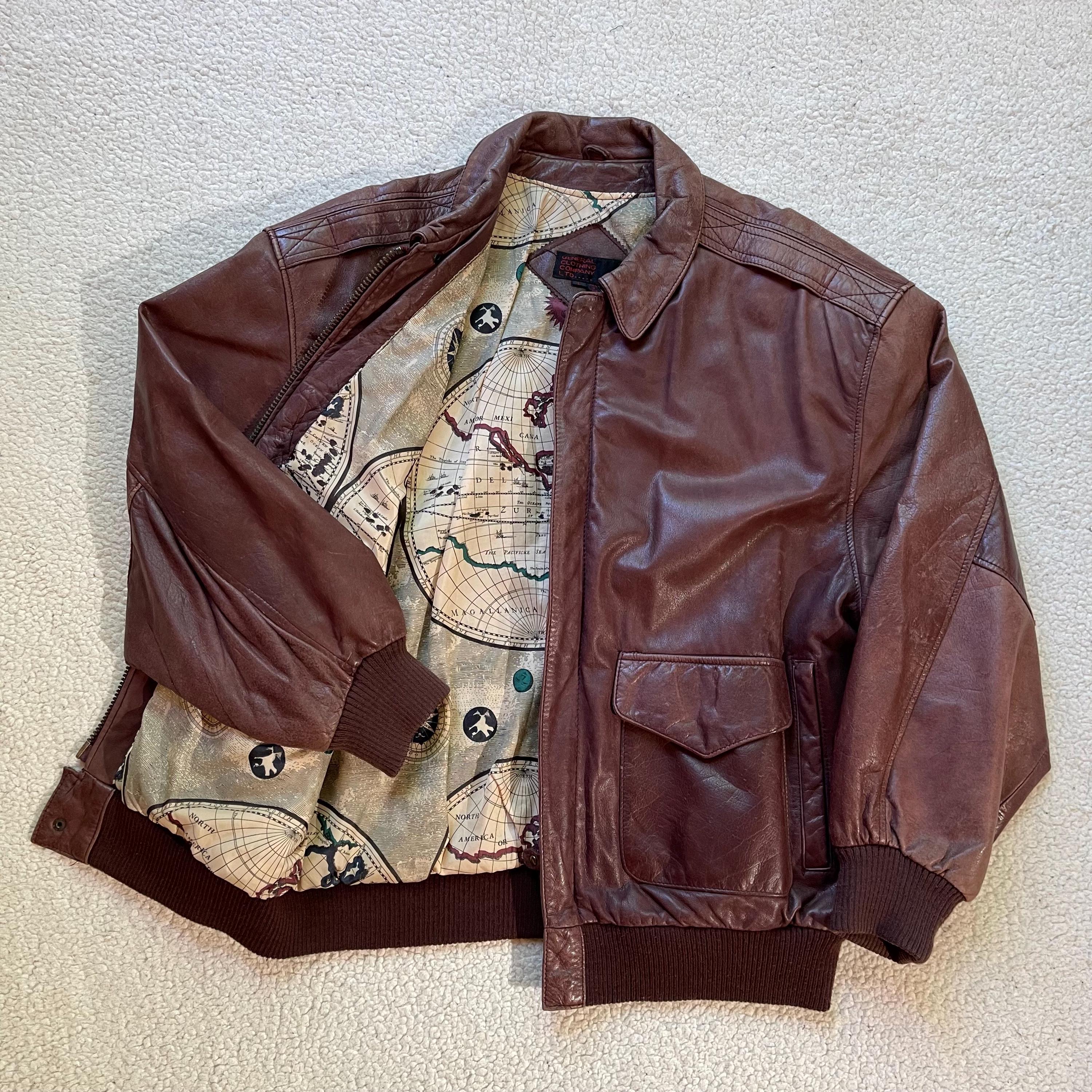 ジャケット・アウター 80s vintgae lether fade flight jacket 1980s Faded Leather Bomber Free Shipping - The Vintage Twin