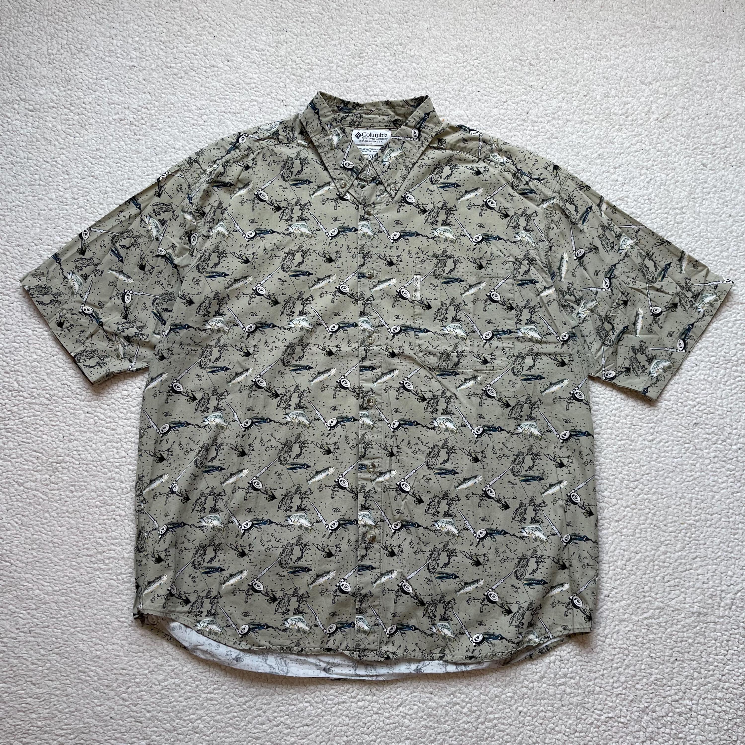 Chemise Columbia PFG Homme - Manches Courtes - Imprimé Poisson - Taille L - Multicolore