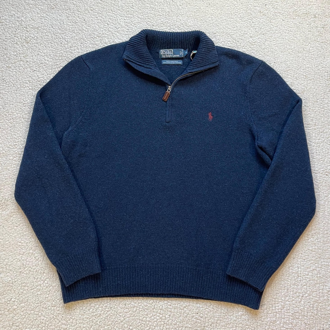 Vintage 80s Polo Ralph Lauren Lambswool 1/4 Zip Sweater - Mens L
