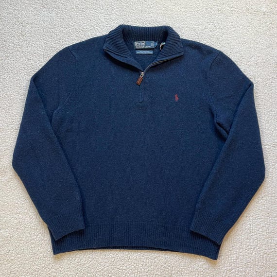 Vintage 80s Polo Ralph Lauren Lambswool 1/4 Zip Sweater - Mens L