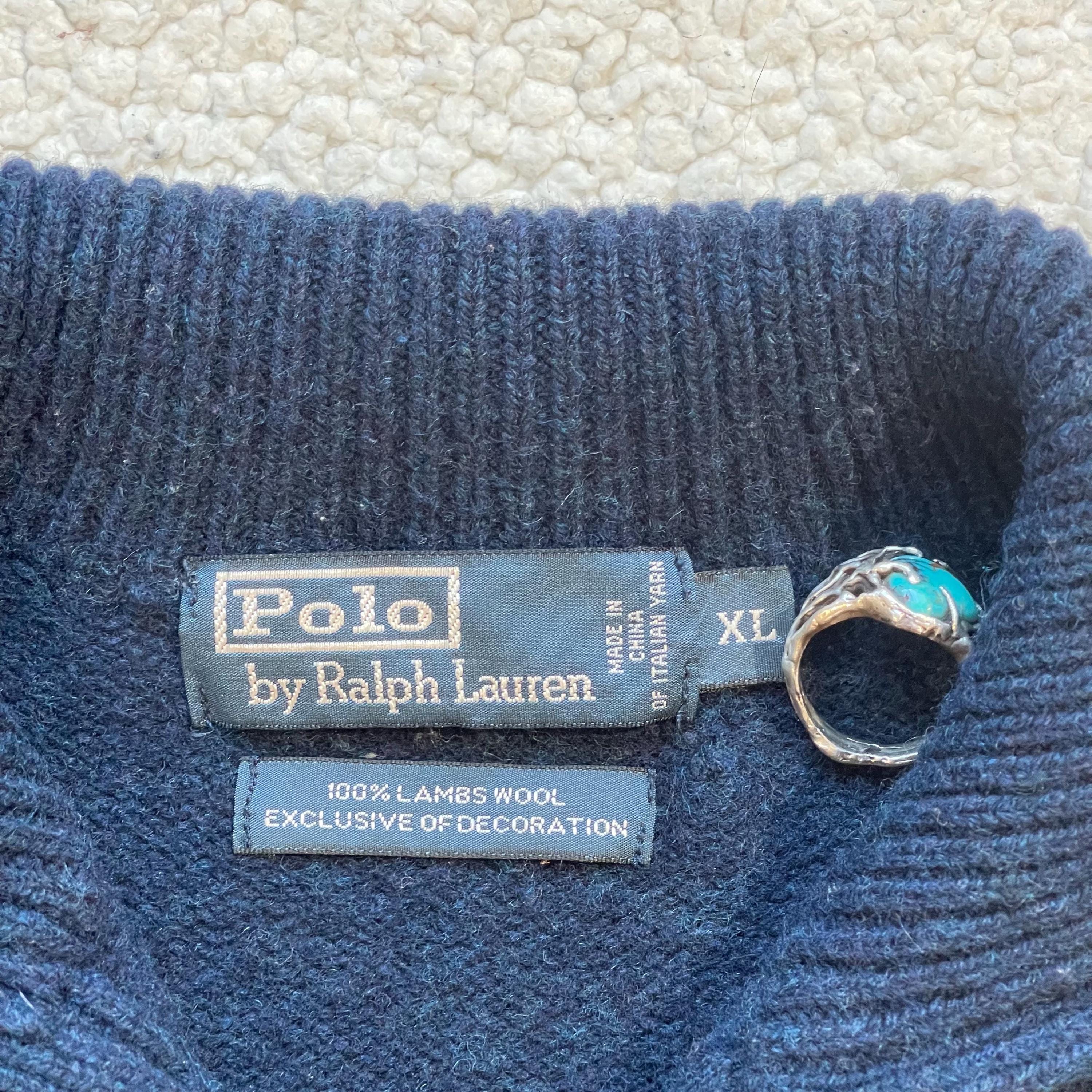 Vintage 80s Polo Ralph Lauren Lambswool 1/4 Zip Sweater - Mens L
